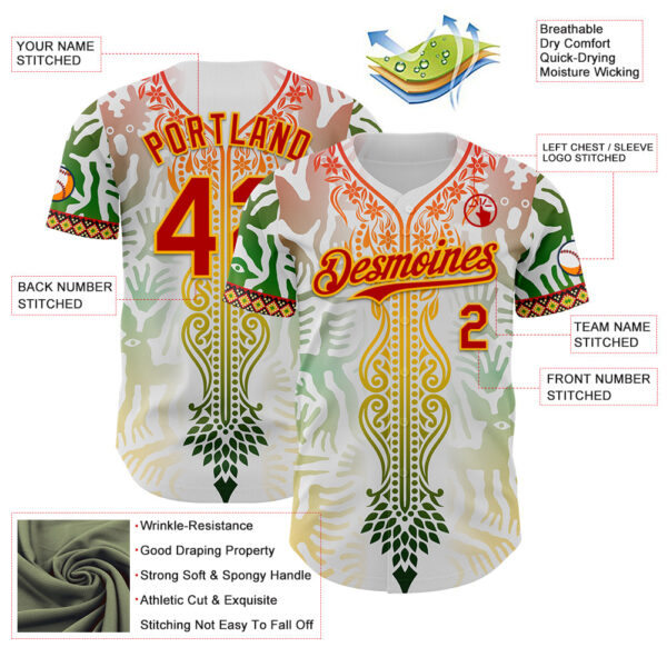 Custom White Red Green-Gold Black History Month Africa Tribal Authentic Baseball Jersey