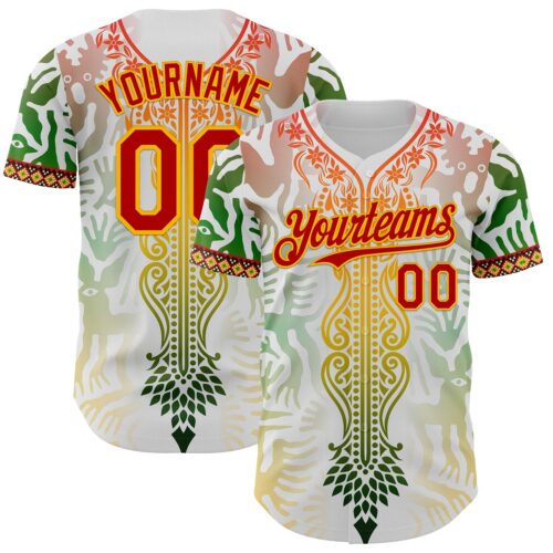 Custom White Red Green-Gold Black History Month Africa Tribal Authentic Baseball Jersey