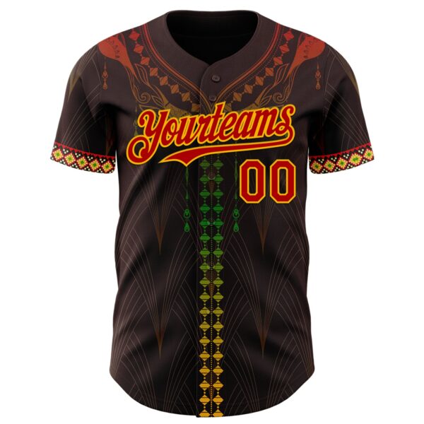 Custom Brown Red Gold-Green Black History Month Africa Tribal Authentic Baseball Jersey