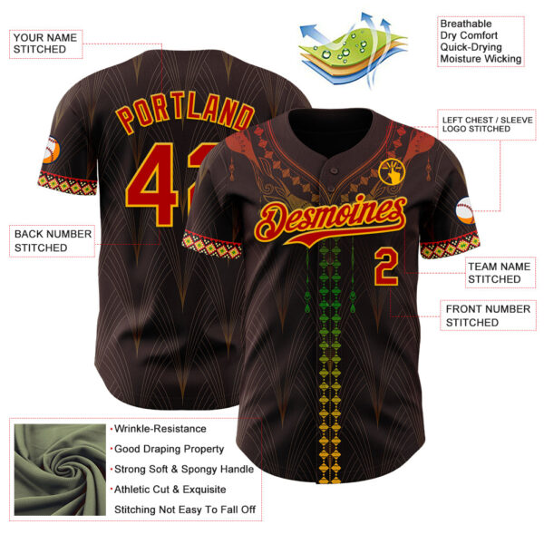 Custom Brown Red Gold-Green Black History Month Africa Tribal Authentic Baseball Jersey