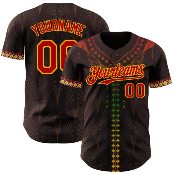 Custom Brown Red Gold-Green Black History Month Africa Tribal Authentic Baseball Jersey