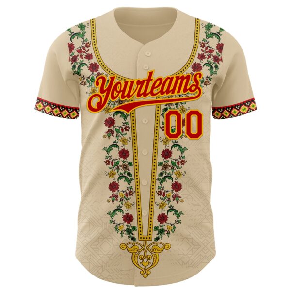 Custom City Cream Red Gold-Green Black History Month Africa Tribal Authentic Baseball Jersey