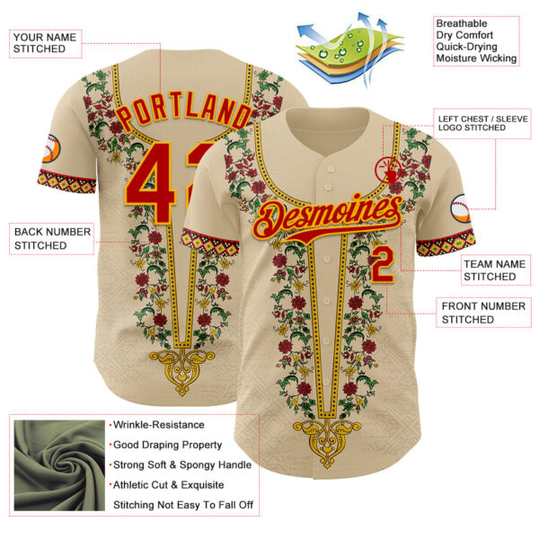 Custom City Cream Red Gold-Green Black History Month Africa Tribal Authentic Baseball Jersey