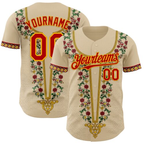 Custom City Cream Red Gold-Green Black History Month Africa Tribal Authentic Baseball Jersey