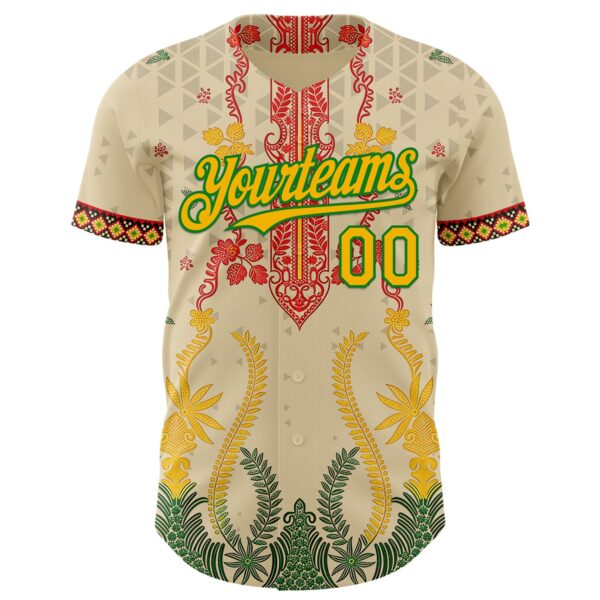 Custom Cream Gold Red-Grass Green Black History Month Africa Tribal Authentic Baseball Jersey