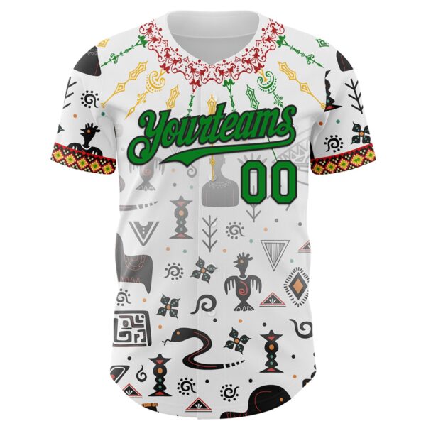 Custom White Grass Green Red Yellow-Black Black History Month Africa Tribal Authentic Baseball Jersey