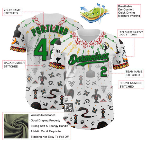 Custom White Grass Green Red Yellow-Black Black History Month Africa Tribal Authentic Baseball Jersey