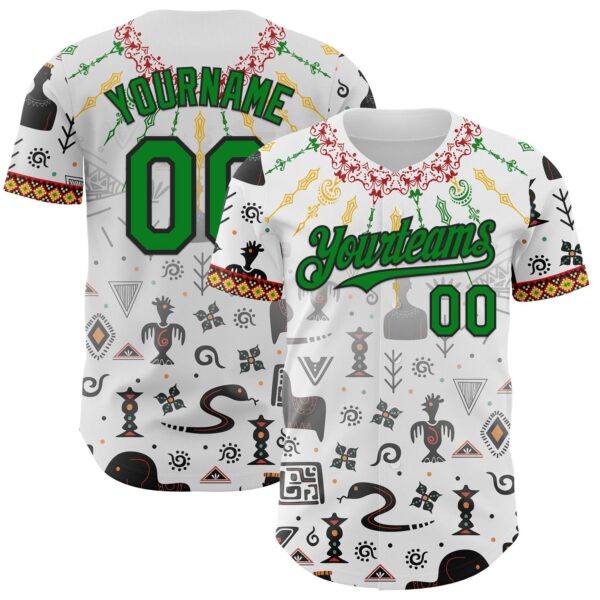 Custom White Grass Green Red Yellow-Black Black History Month Africa Tribal Authentic Baseball Jersey