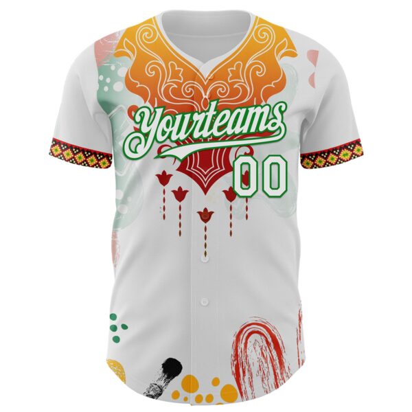 Custom White Yellow Red-Grass Green Black History Month Africa Tribal Authentic Baseball Jersey