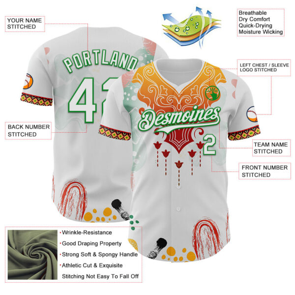 Custom White Yellow Red-Grass Green Black History Month Africa Tribal Authentic Baseball Jersey