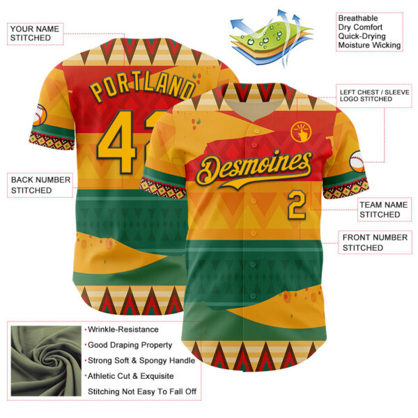 Custom Yellow Gold Red Green-Black Black History Month Africa Tribal Authentic Baseball Jersey