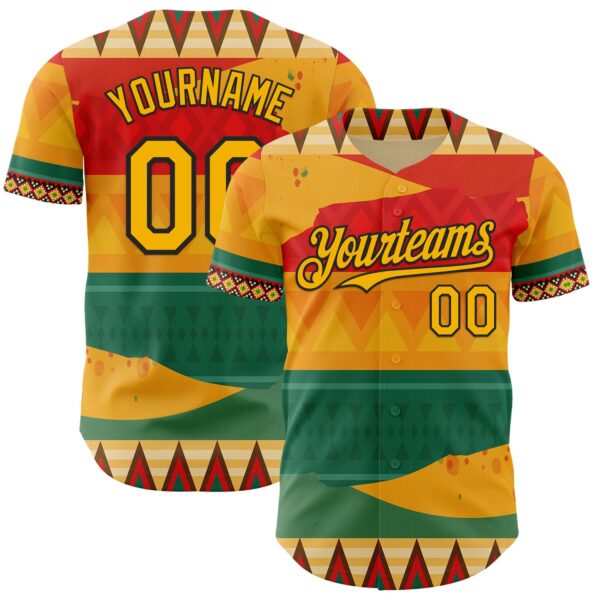 Custom Yellow Gold Red Green-Black Black History Month Africa Tribal Authentic Baseball Jersey
