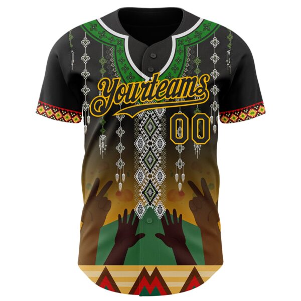 Custom Black Green Gold-Red Black History Month Africa Tribal Authentic Baseball Jersey