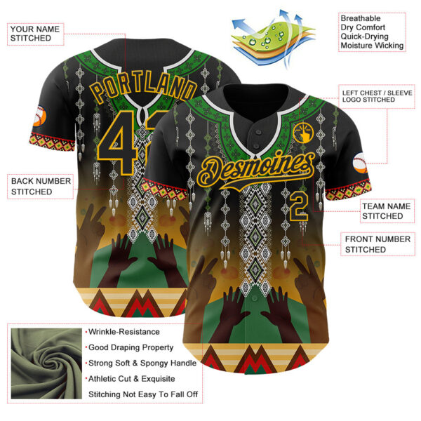 Custom Black Green Gold-Red Black History Month Africa Tribal Authentic Baseball Jersey