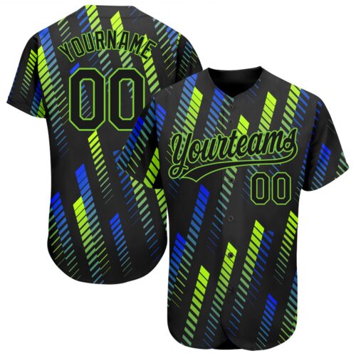 3DPattern1200 Custom Black Black Neon Green-Royal 3D Pattern Design Authentic Baseball Jersey