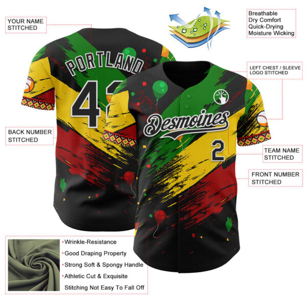 Custom Black Green Yellow Red-White Black History Month Africa Tribal Authentic Baseball Jersey
