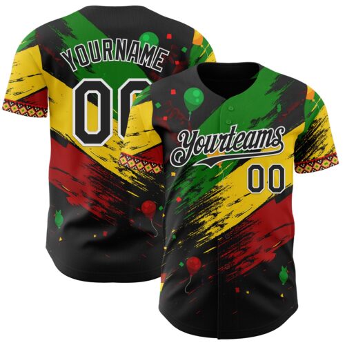 3DPattern12000 Custom Black Green Yellow Red-White Black History Month Africa Tribal Authentic Baseball Jersey