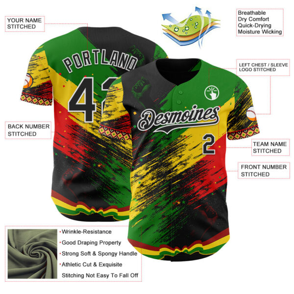 Custom Black Green Yellow Red-White Black History Month Africa Tribal Authentic Baseball Jersey