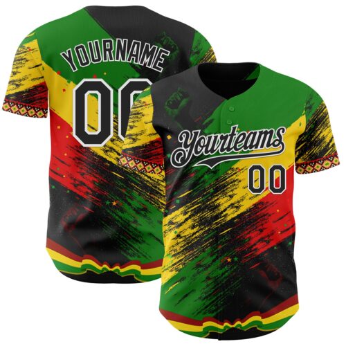 3DPattern12001 Custom Black Green Yellow Red-White Black History Month Africa Tribal Authentic Baseball Jersey