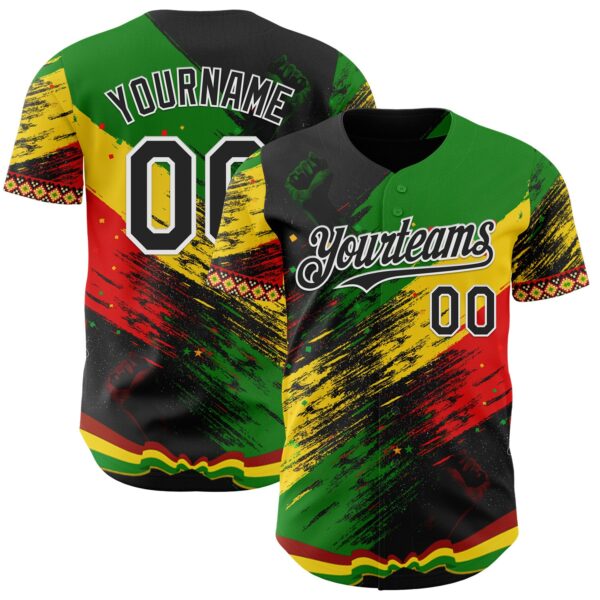 Custom Black Green Yellow Red-White Black History Month Africa Tribal Authentic Baseball Jersey