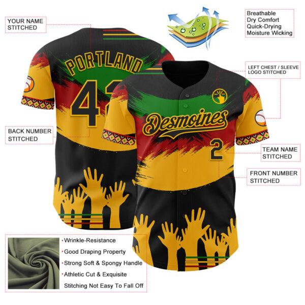 Custom Black Green Red-Gold Black History Month Africa Tribal Authentic Baseball Jersey