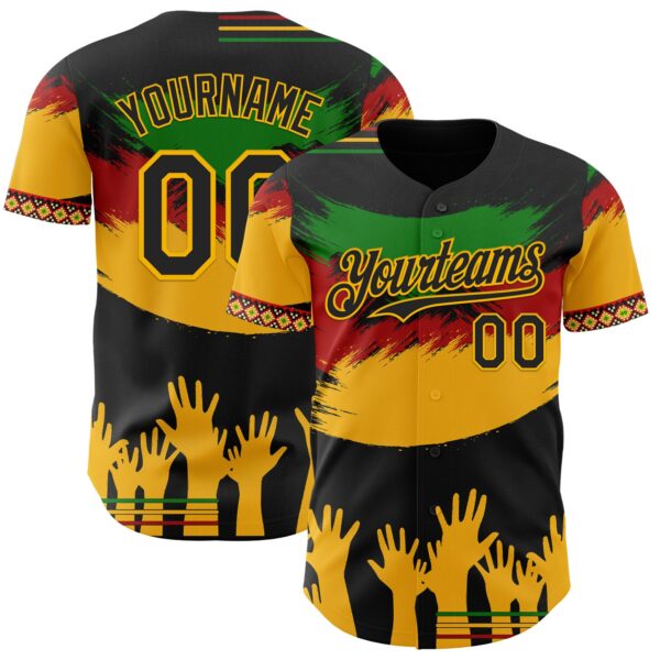 Custom Black Green Red-Gold Black History Month Africa Tribal Authentic Baseball Jersey