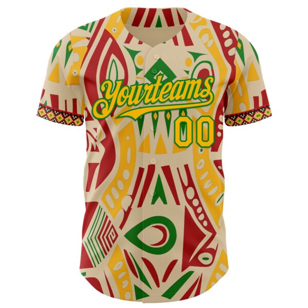 Custom City Cream Gold Red-Grass Green Black History Month Africa Tribal Authentic Baseball Jersey