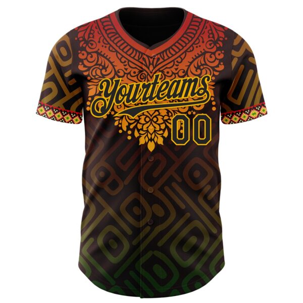 Custom Brown Black Red Gold-Green Black History Month Africa Tribal Authentic Baseball Jersey