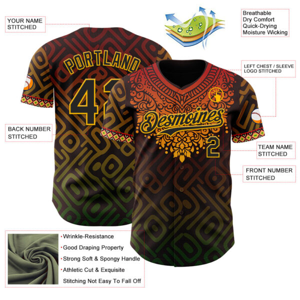Custom Brown Black Red Gold-Green Black History Month Africa Tribal Authentic Baseball Jersey