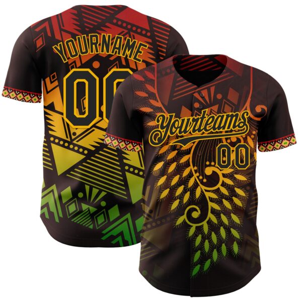 Custom Brown Black Red-Gold Black History Month Africa Tribal Authentic Baseball Jersey
