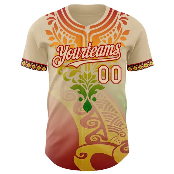 Custom City Cream Red Gold-Green Black History Month Africa Tribal Authentic Baseball Jersey