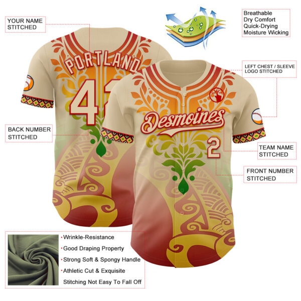 Custom City Cream Red Gold-Green Black History Month Africa Tribal Authentic Baseball Jersey