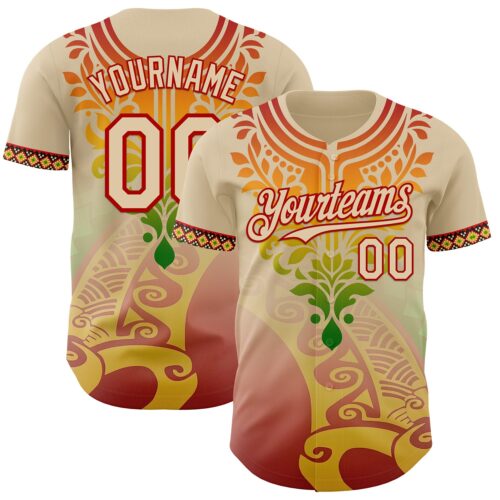 3DPattern12006 Custom City Cream Red Gold-Green Black History Month Africa Tribal Authentic Baseball Jersey