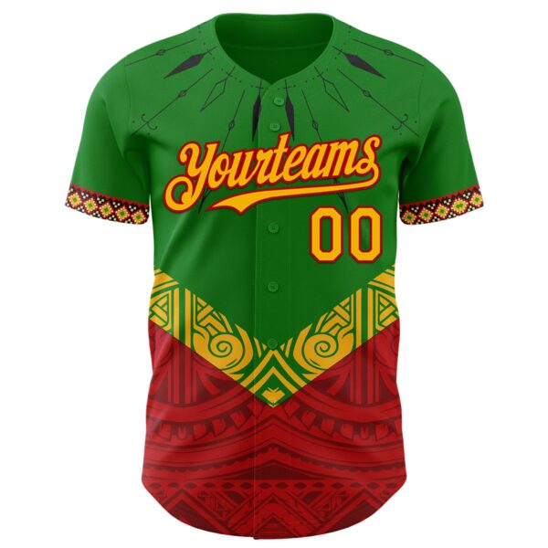 Custom Grass Green Gold Red-Black Black History Month Africa Tribal Authentic Baseball Jersey