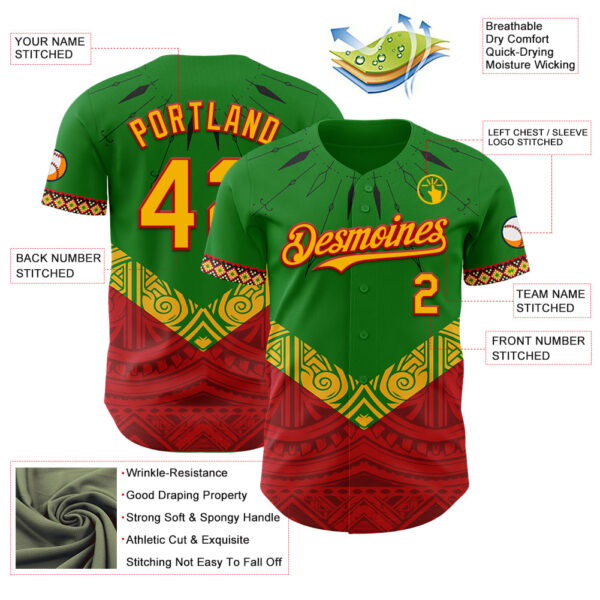 Custom Grass Green Gold Red-Black Black History Month Africa Tribal Authentic Baseball Jersey