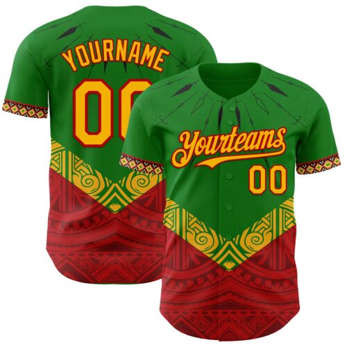 3DPattern12007 Custom Grass Green Gold Red-Black Black History Month Africa Tribal Authentic Baseball Jersey