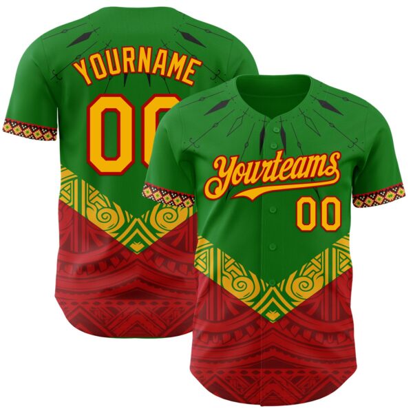 Custom Grass Green Gold Red-Black Black History Month Africa Tribal Authentic Baseball Jersey