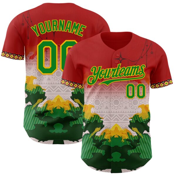 Custom Red Grass Green Gold-Black Black History Month Africa Tribal Authentic Baseball Jersey