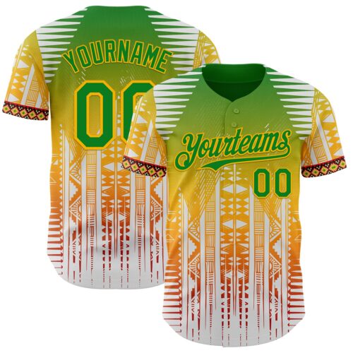3DPattern12009 Custom White Grass Green Gold Red-Black Black History Month Africa Tribal Authentic Baseball Jersey