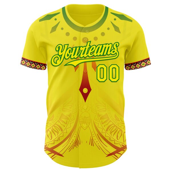Custom Light Yellow Grass Green Red-Black Black History Month Africa Tribal Authentic Baseball Jersey
