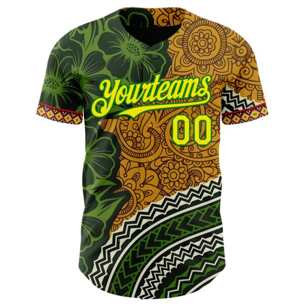 Custom Old Gold Light Yellow Grass Green Black-Red Black History Month Africa Tribal Authentic Baseball Jersey
