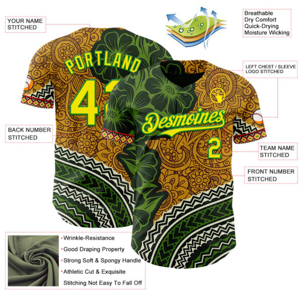 Custom Old Gold Light Yellow Grass Green Black-Red Black History Month Africa Tribal Authentic Baseball Jersey