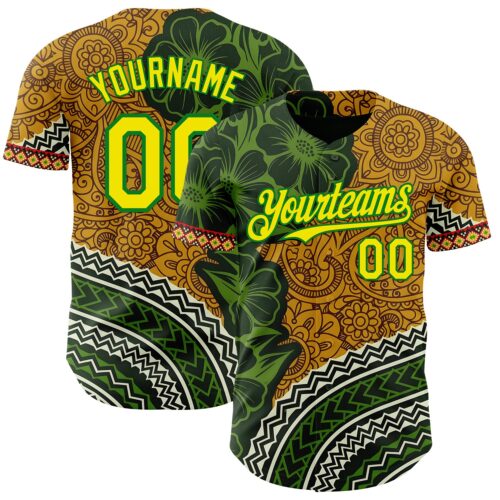 Custom Old Gold Light Yellow Grass Green Black-Red Black History Month Africa Tribal Authentic Baseball Jersey