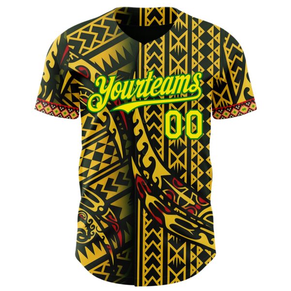 Custom Black Light Yellow Gold Grass Green-Red Black History Month Africa Tribal Authentic Baseball Jersey