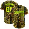 Custom Black Light Yellow Gold Grass Green-Red Black History Month Africa Tribal Authentic Baseball Jersey