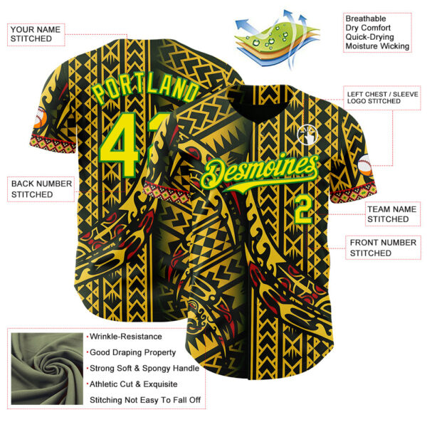 Custom Black Light Yellow Gold Grass Green-Red Black History Month Africa Tribal Authentic Baseball Jersey