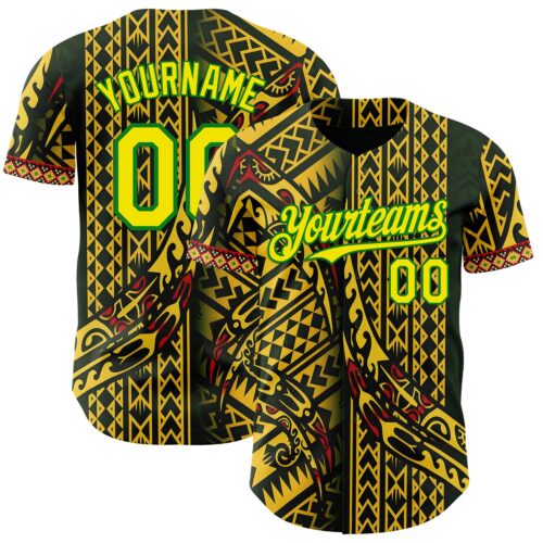 Custom Black Light Yellow Gold Grass Green-Red Black History Month Africa Tribal Authentic Baseball Jersey