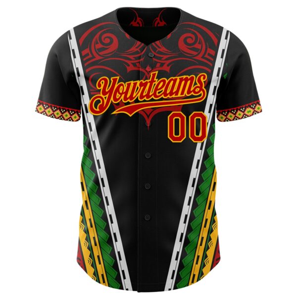 Custom Black Red Gold-Green Black History Month Africa Tribal Authentic Baseball Jersey