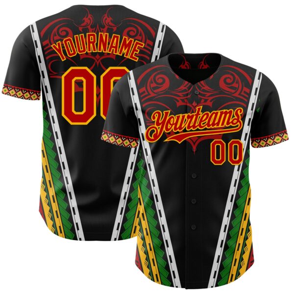 Custom Black Red Gold-Green Black History Month Africa Tribal Authentic Baseball Jersey
