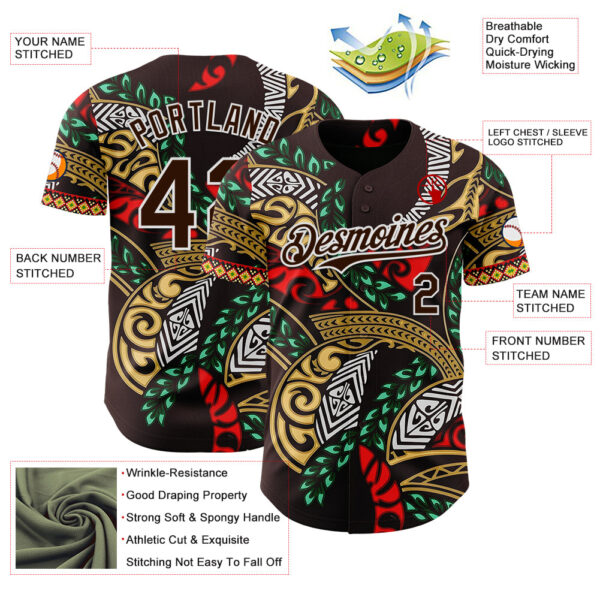 Custom Brown Green Red Yellow-White Black History Month Africa Tribal Authentic Baseball Jersey